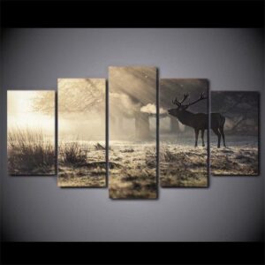 Winter Deer Beautiful - Animal 5 Panel Canvas Art Wall Decor