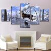 Winter Deer - Animal 5 Panel Canvas Art Wall Decor