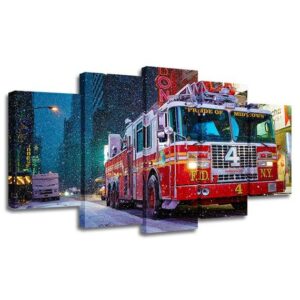 Winter Fire Engine - Automative 5 Panel Canvas Art Wall Decor