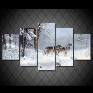 Winter Hill Gray Wolves - Animal 5 Panel Canvas Art Wall Decor