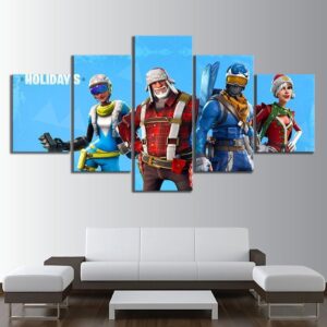 Winter Holidays Characters - Gaming 5 Panel Canvas Art Wall Decor