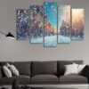 Winter In The Forest At Daytime - Nature 5 Panel Canvas Art Wall Decor