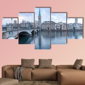 Winter Landscape Of Zurich With Lake - Nature 5 Panel Canvas Art Wall Decor