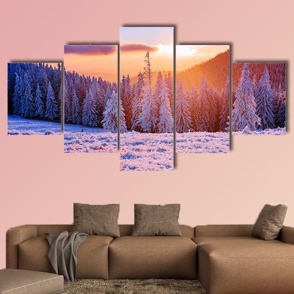 Winter Landscape Trees In Frost - Nature 5 Panel Canvas Art Wall Decor Winter Landscape Trees In Frost - Nature 5 Panel Canvas Art Wall Decor