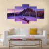 Winter Night Landscape - Nature 5 Panel Canvas Art Wall Decor