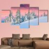 Winter Scene In The Snowy Mountains - Nature 5 Panel Canvas Art Wall Decor