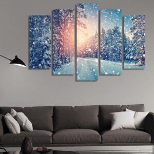 Winter Scenery - Nature 5 Panel Canvas Art Wall Decor