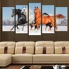 Winter Snow Horse - Animal 5 Panel Canvas Art Wall Decor