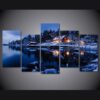 Winter Snow Lake Scene Cabin Forest Trees - Nature 5 Panel Canvas Art Wall Decor