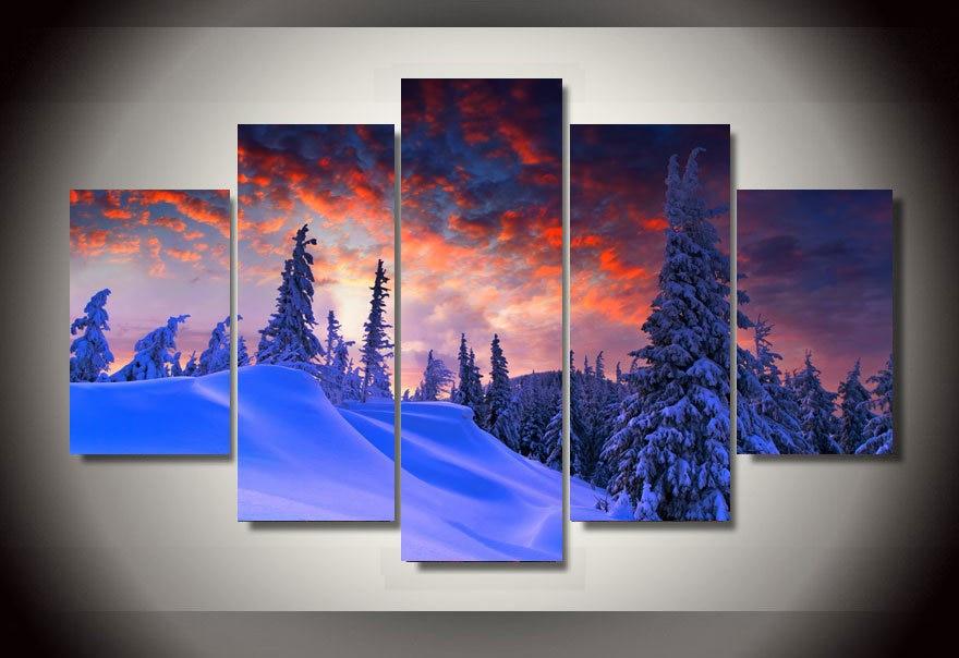 Winter Snow - Nature 5 Panel Canvas Art Wall Decor Winter Snow - Nature 5 Panel Canvas Art Wall Decor
