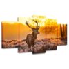 Winter Sunset White-Tailed Deer - Animal 5 Panel Canvas Art Wall Decor