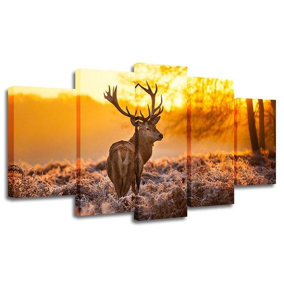 Winter Sunset White-Tailed Deer - Animal 5 Panel Canvas Art Wall Decor Winter Sunset White-Tailed Deer - Animal 5 Panel Canvas Art Wall Decor