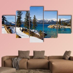 Winter View Of Lake Tahoe - Nature 5 Panel Canvas Art Wall Decor