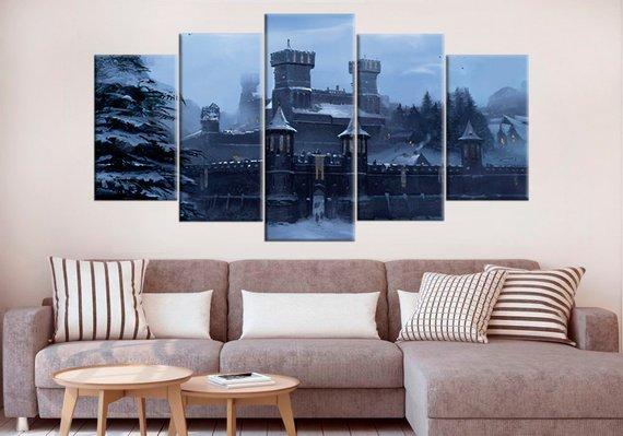 Winterfell Castle In Game Of Thrones - Movie 5 Panel Canvas Art Wall Decor Winterfell Castle In Game Of Thrones - Movie 5 Panel Canvas Art Wall Decor