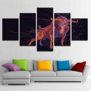 Wired Bull - Abstract Animal 5 Panel Canvas Art Wall Decor