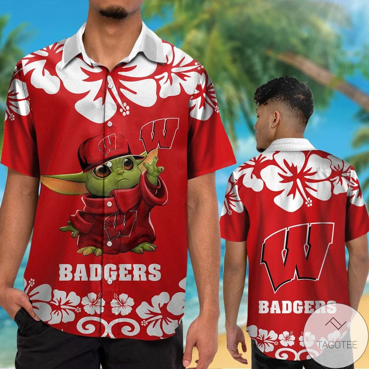 Wisconsin Badgers Baby Yoda Hawaiian Shirt Wisconsin Badgers Baby Yoda Hawaiian Shirt