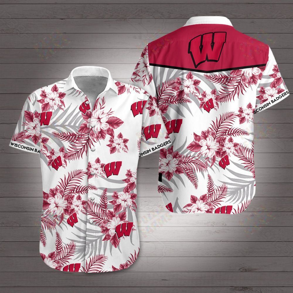 Wisconsin Badgers Hawaiian Shirt Summer Button Up Wisconsin Badgers Hawaiian Shirt Summer Button Up