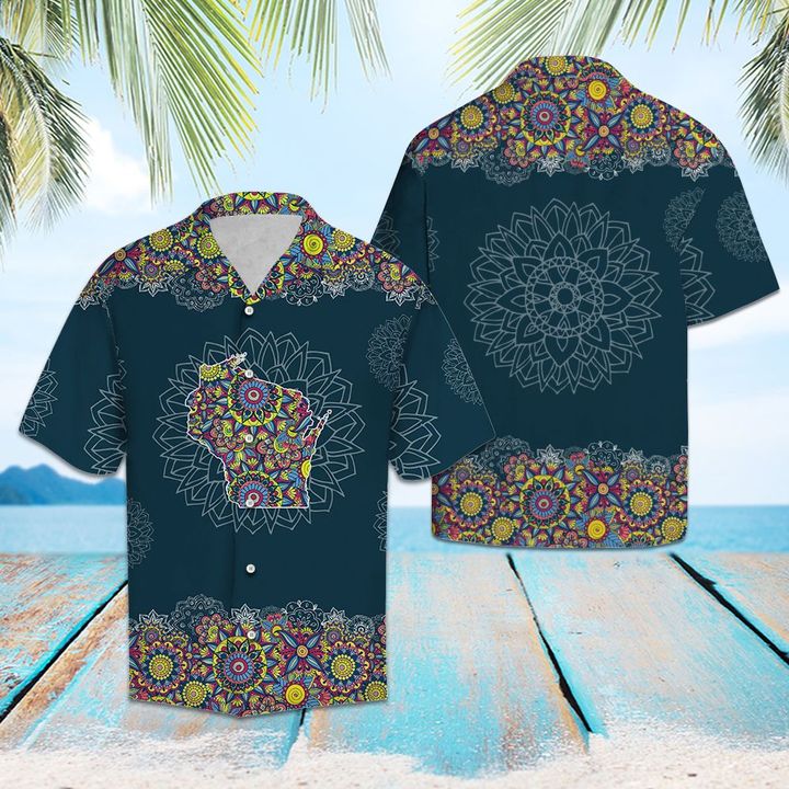 Wisconsin Mandala Hawaiian Shirt Summer Button Up Wisconsin Mandala Hawaiian Shirt Summer Button Up