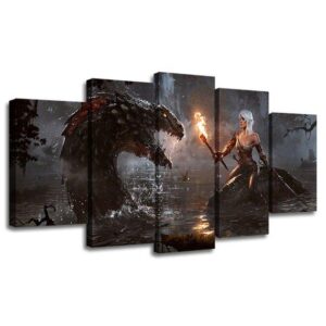 Witcher 3: Wild Hunt Dragon - Gaming 5 Panel Canvas Art Wall Decor