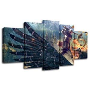 Witcher 3: Wild Hunt Eagle - Gaming 5 Panel Canvas Art Wall Decor