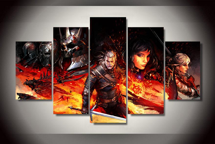 Witcher Iii: Wild Hunter - Gaming 5 Panel Canvas Art Wall Decor Witcher Iii: Wild Hunter - Gaming 5 Panel Canvas Art Wall Decor