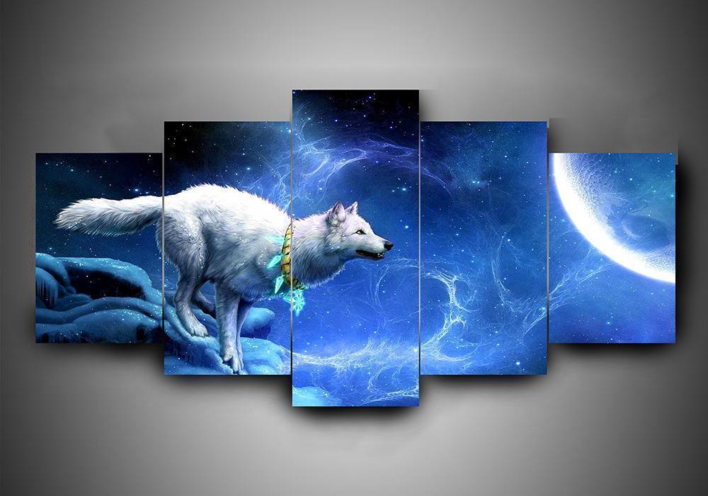 Wolf 5 - Abstract Animal 5 Panel Canvas Art Wall Decor Wolf 5 - Abstract Animal 5 Panel Canvas Art Wall Decor
