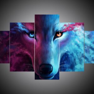 Wolf 6 - Abstract Animal 5 Panel Canvas Art Wall Decor