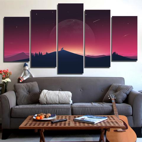 Wolf And Moon Shadow - Nature 5 Panel Canvas Art Wall Decor Wolf And Moon Shadow - Nature 5 Panel Canvas Art Wall Decor