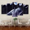 Wolf Art Howling Moon Night 01 - Animal 5 Panel Canvas Art Wall Decor