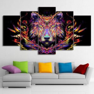 Wolf Artwork - Abstract 5 Panel Canvas Art Wall Decor