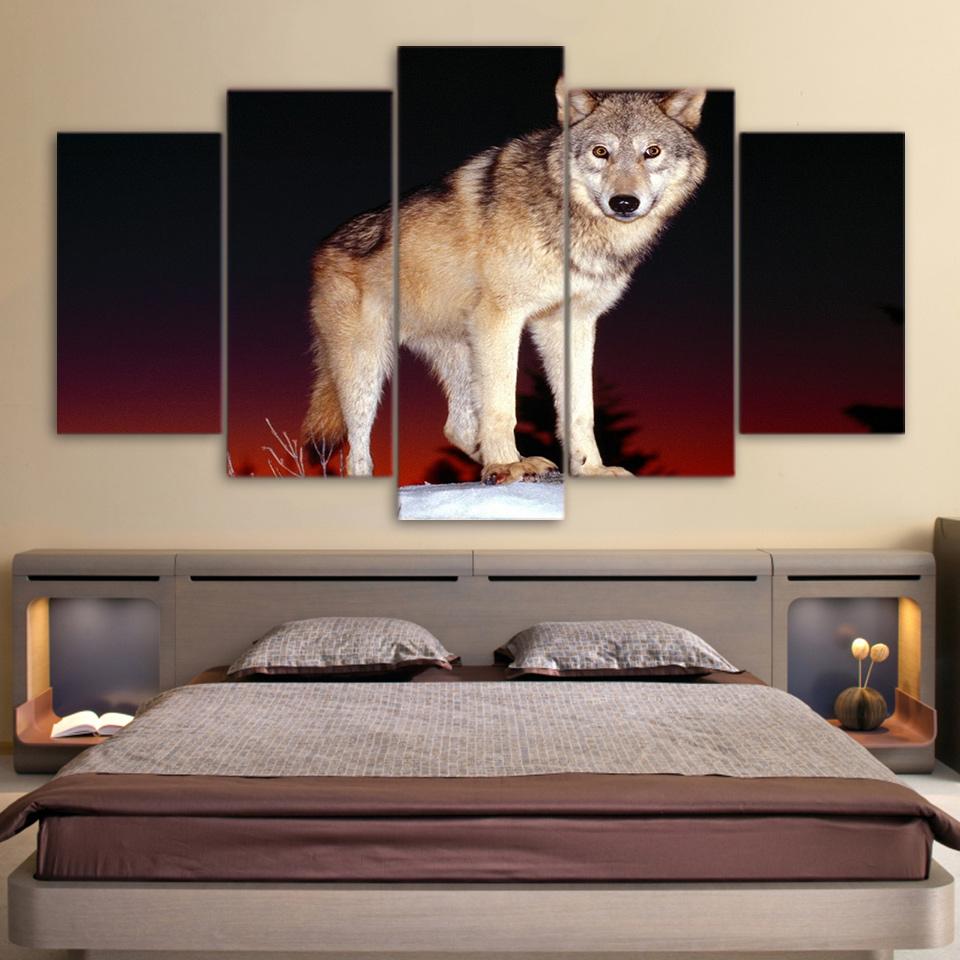 Wolf Black and Red - Animal 5 Panel Canvas Art Wall Decor Wolf Black and Red - Animal 5 Panel Canvas Art Wall Decor