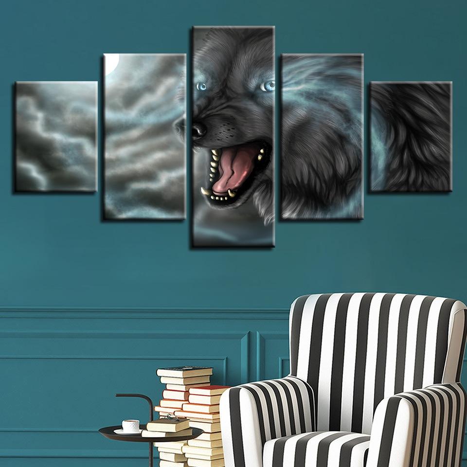 Wolf Blue Eyes - Animal 5 Panel Canvas Art Wall Decor Wolf Blue Eyes - Animal 5 Panel Canvas Art Wall Decor