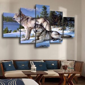 Wolf Figure - Animal 5 Panel Canvas Art Wall Decor