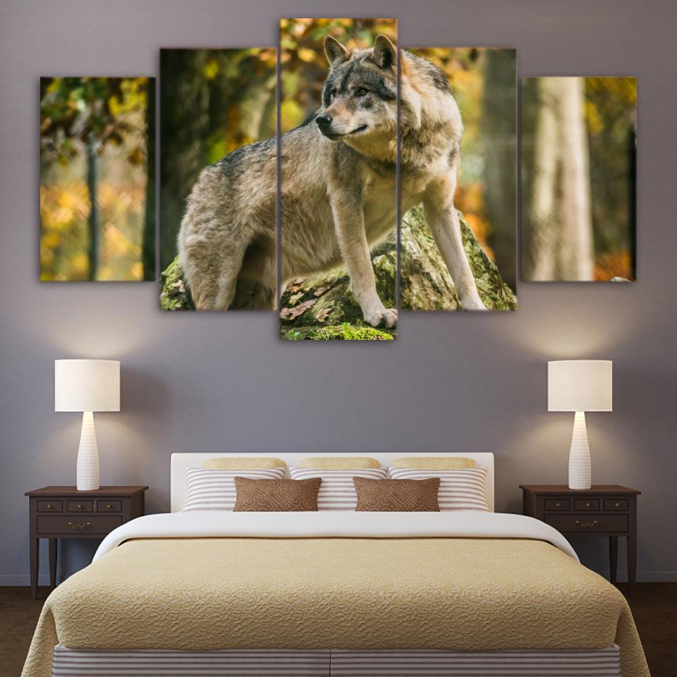 Wolf Forest Timber - Animal 5 Panel Canvas Art Wall Decor Wolf Forest Timber - Animal 5 Panel Canvas Art Wall Decor