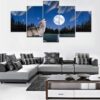 Wolf Howl On The Moon - Animal 5 Panel Canvas Art Wall Decor