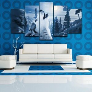 Wolf Howling At The Moon - Animal 5 Panel Canvas Art Wall Decor