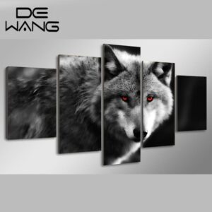 Wolf In Red Eyes - Animal 5 Panel Canvas Art Wall Decor