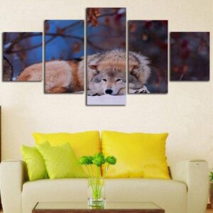 Wolf In Snow 5 - Animal 5 Panel Canvas Art Wall Decor