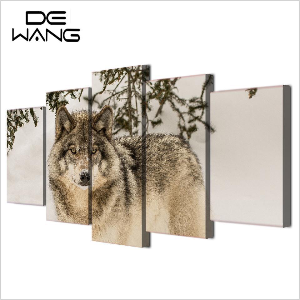 Wolf In Snow - Animal 5 Panel Canvas Art Wall Decor Wolf In Snow - Animal 5 Panel Canvas Art Wall Decor