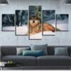 Wolf In The Snow 1 - Animal 5 Panel Canvas Art Wall Decor