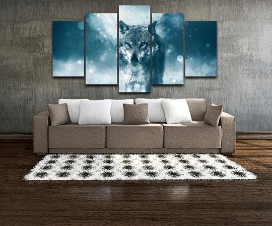 Wolf In The Snow - Animal 5 Panel Canvas Art Wall Decor Wolf In The Snow - Animal 5 Panel Canvas Art Wall Decor