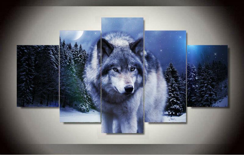 Wolf In Winter - Animal 5 Panel Canvas Art Wall Decor Wolf In Winter - Animal 5 Panel Canvas Art Wall Decor