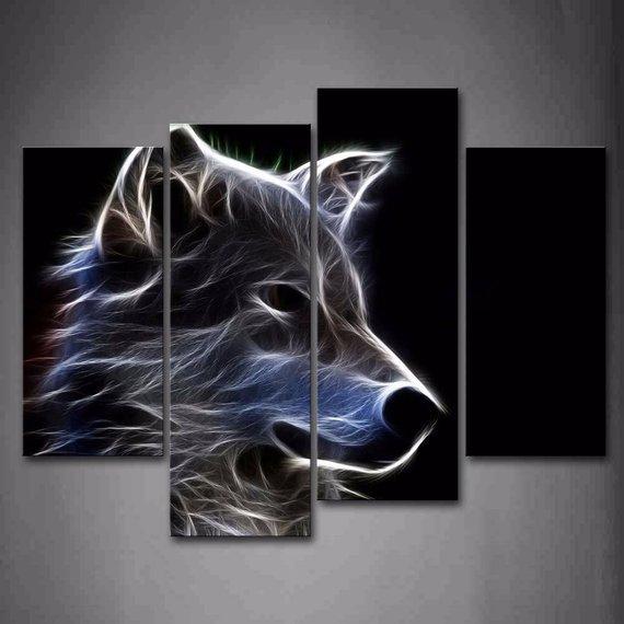 Wolf Large - Abstract Animal 5 Panel Canvas Art Wall Decor Wolf Large - Abstract Animal 5 Panel Canvas Art Wall Decor