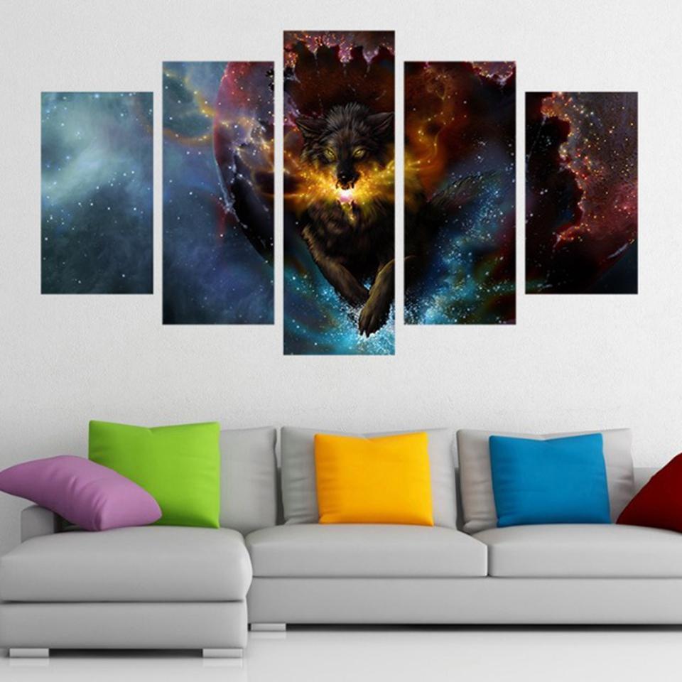 Wolf Luminous S - Abstract Animal 5 Panel Canvas Art Wall Decor Wolf Luminous S - Abstract Animal 5 Panel Canvas Art Wall Decor