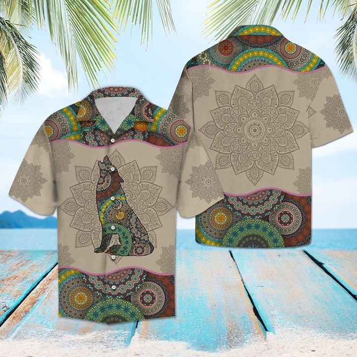 Wolf Mandala Hawaiian Shirt Summer Button Up Wolf Mandala Hawaiian Shirt Summer Button Up