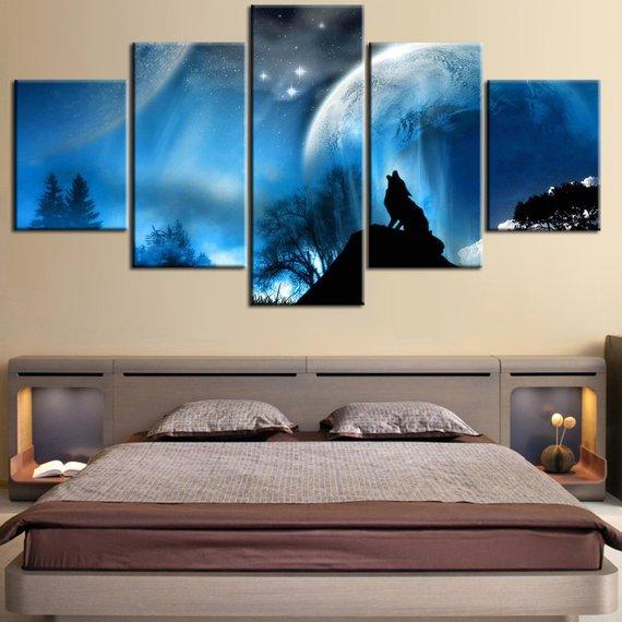 Wolf Moon 1 - Animal 5 Panel Canvas Art Wall Decor Wolf Moon 1 - Animal 5 Panel Canvas Art Wall Decor