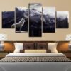 Wolf Mountain 2 - Animal 5 Panel Canvas Art Wall Decor