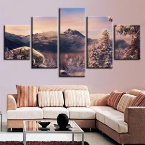 Wolf Mountain 3 - Animal 5 Panel Canvas Art Wall Decor
