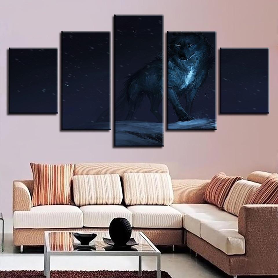 Wolf Night - Animal 5 Panel Canvas Art Wall Decor Wolf Night - Animal 5 Panel Canvas Art Wall Decor