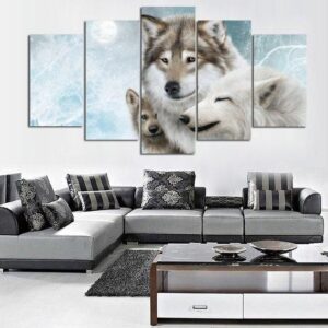 Wolf Pack Family - Animal 5 Panel Canvas Art Wall Decor